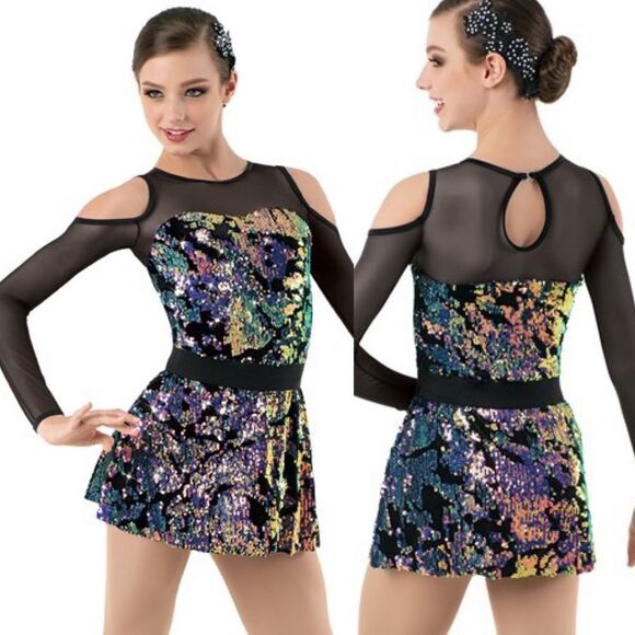 WEISSMAN Dance jazz black mesh sequin Costume WANT YOU BACK 10553 MA adult - Picture 1 of 11